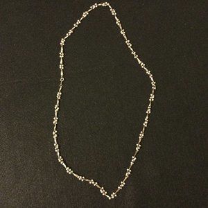 Long necklace small white beads metal chain 29"